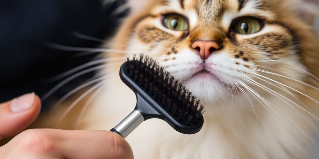 Katze wird mit einer Bürste gepflegt.