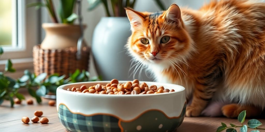 Katzennapf aus Keramik mit frischem Futter.