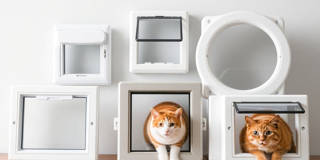 Verschiedene Katzenklappen: manuell und mikrochipgesteuert.