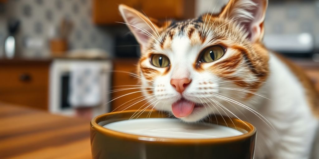 Katze trinkt Milch aus einer Schüssel.