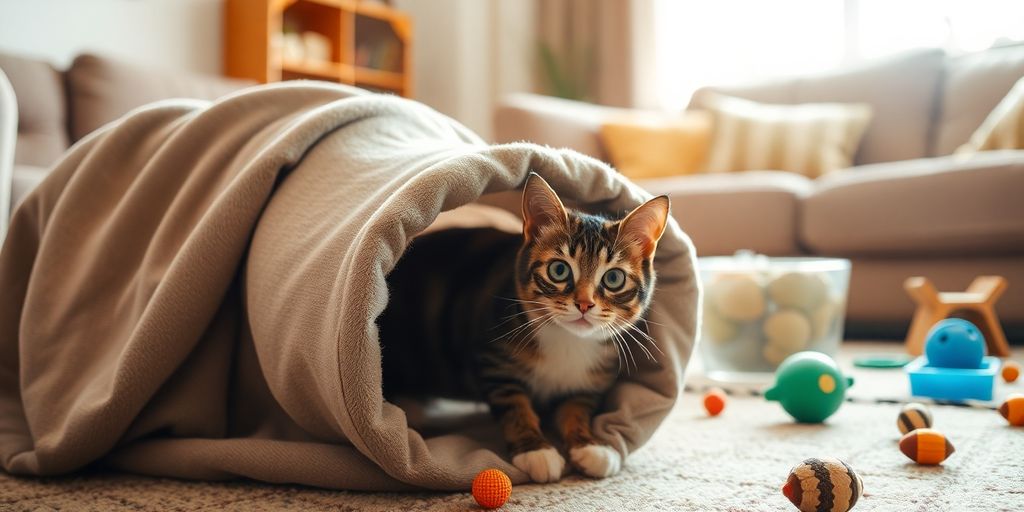 Gemütlicher Katzentunnel in einem hellen Raum.