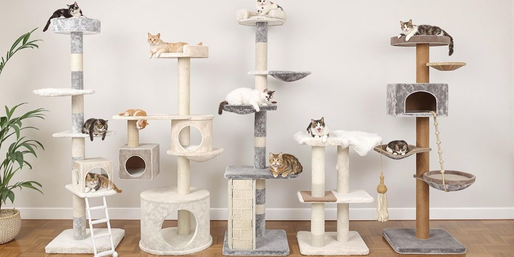 Verschiedene Kratzbäume für Katzenrassen in einer tollen Umgebung.