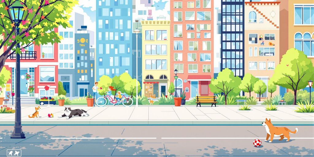 Freigänger Tiere in der Stadt, Katze und Hund.