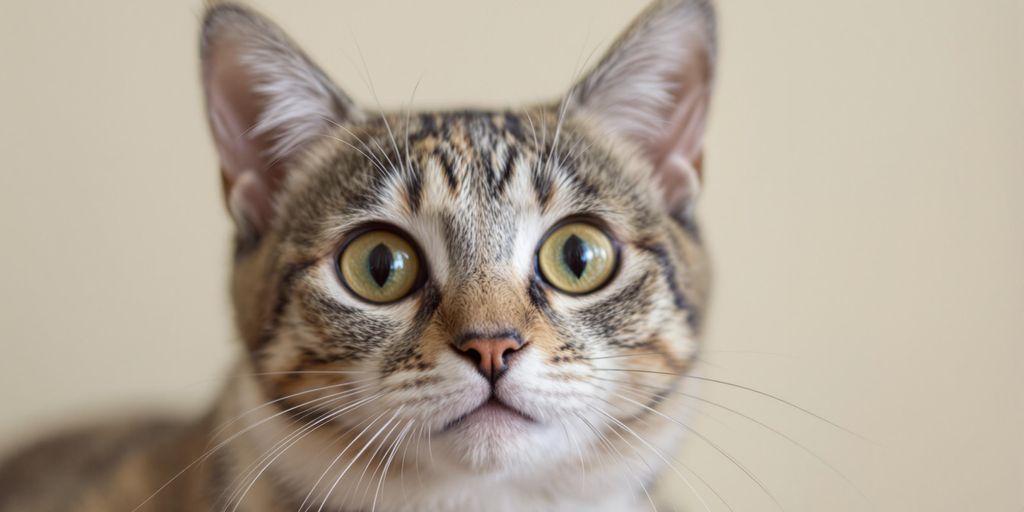 Katze mit aufmerksamen Ohren und weit offenen Augen.