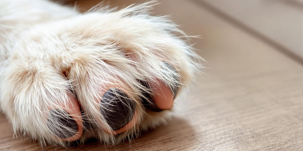 Ein Haustierpfote mit sauber geschnittenen Krallen.