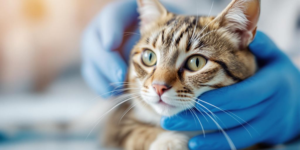 Katze wird von Tierarzt untersucht.