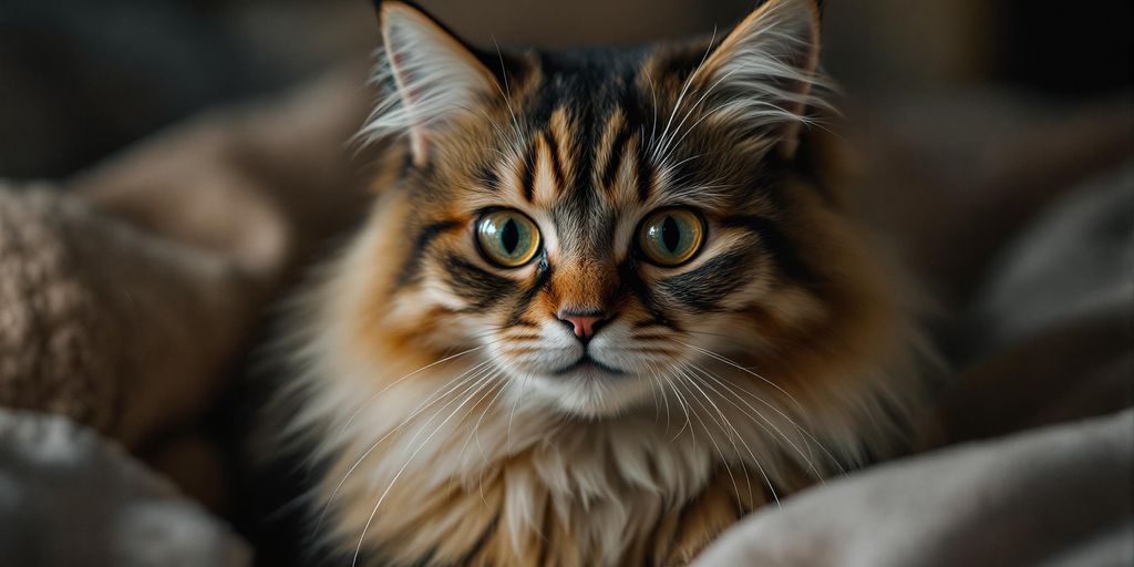 Ängstliche Katze in einem gemütlichen Raum.