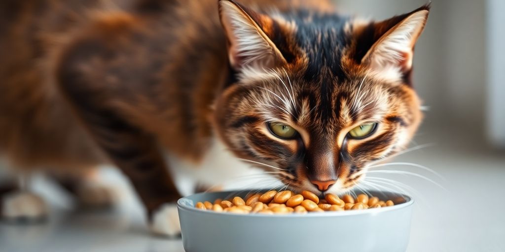 Katze isst hochwertiges Futter